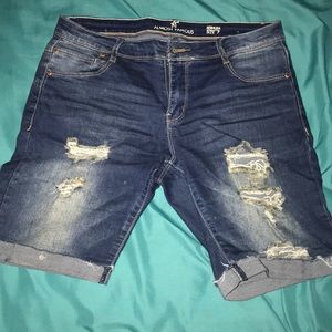 Distressed denim jeans shorts